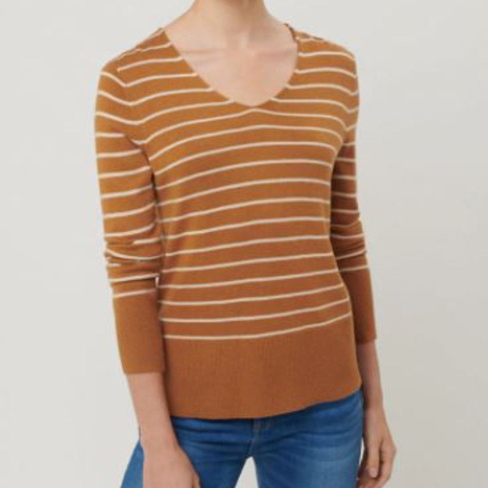 LOFT NWT Striped Rib Trim V-Neck Sweater‎